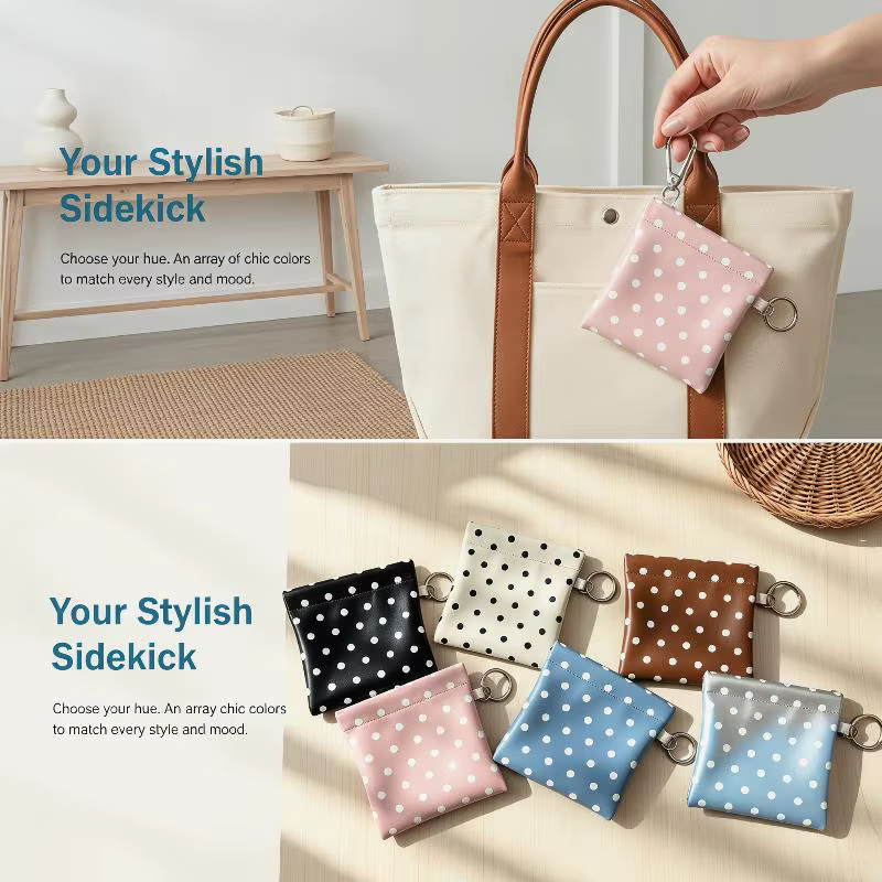 Porte-monnaie à ressort en cuir PU à pois avec porte-clés
