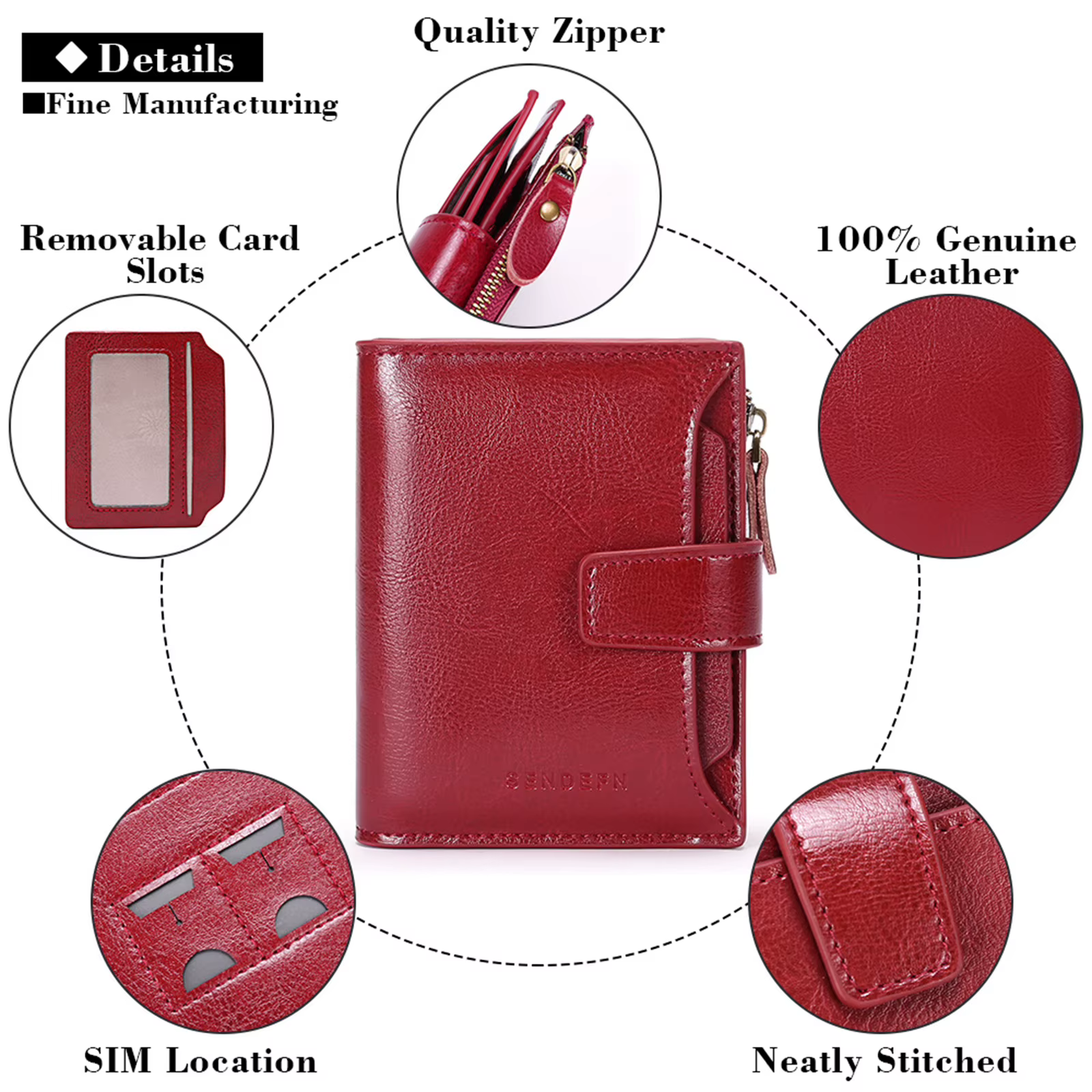 Portefeuille multifonctionnel en cuir véritable pour femme