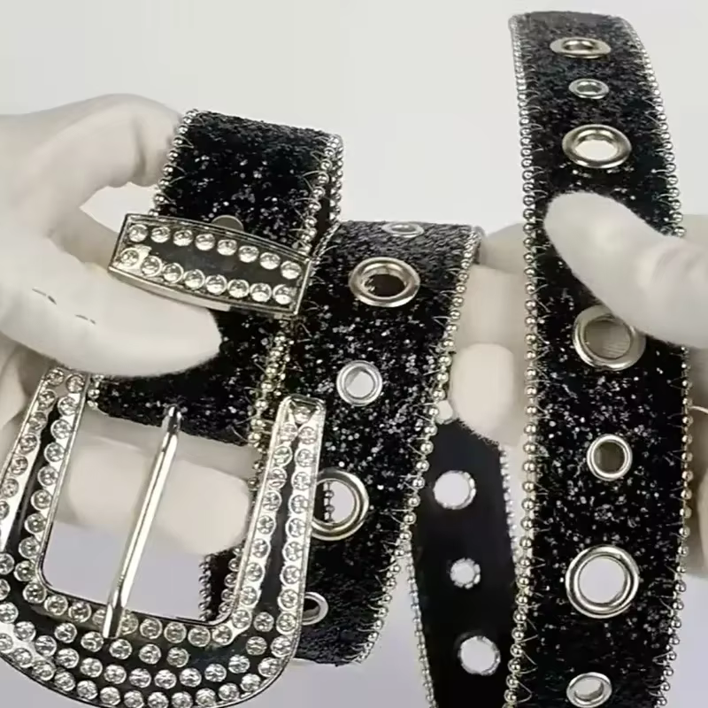 Ceinture scintillante en cuir PU pour femmes