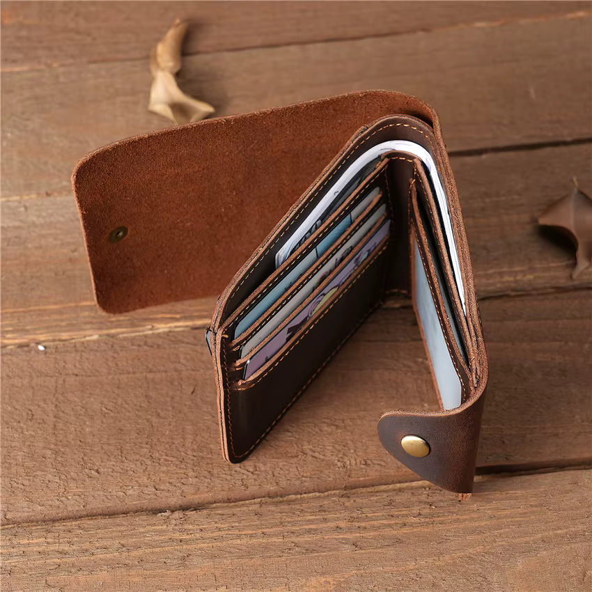 Portefeuille à rabat en cuir optique vintage personnalisé avec moraillon pour homme