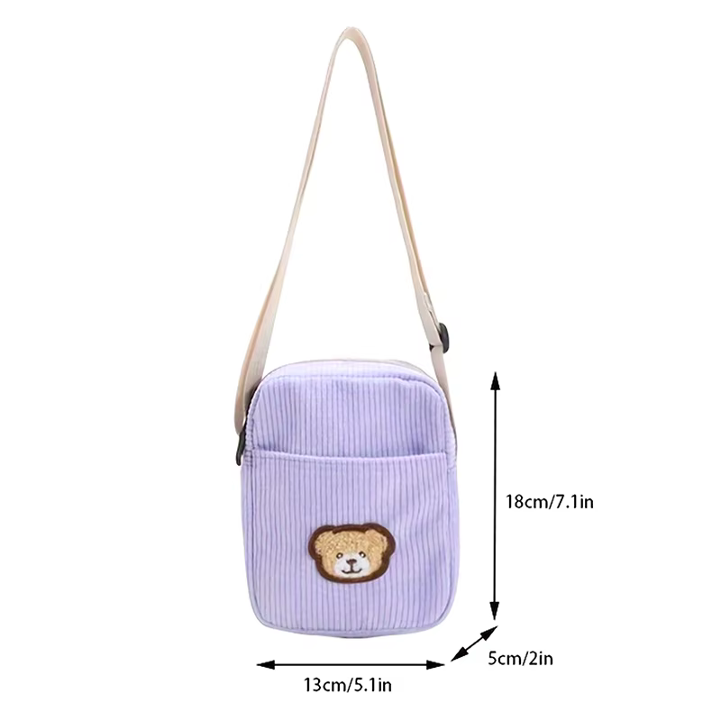 Porte-monnaie portable en velours côtelé avec motif ours