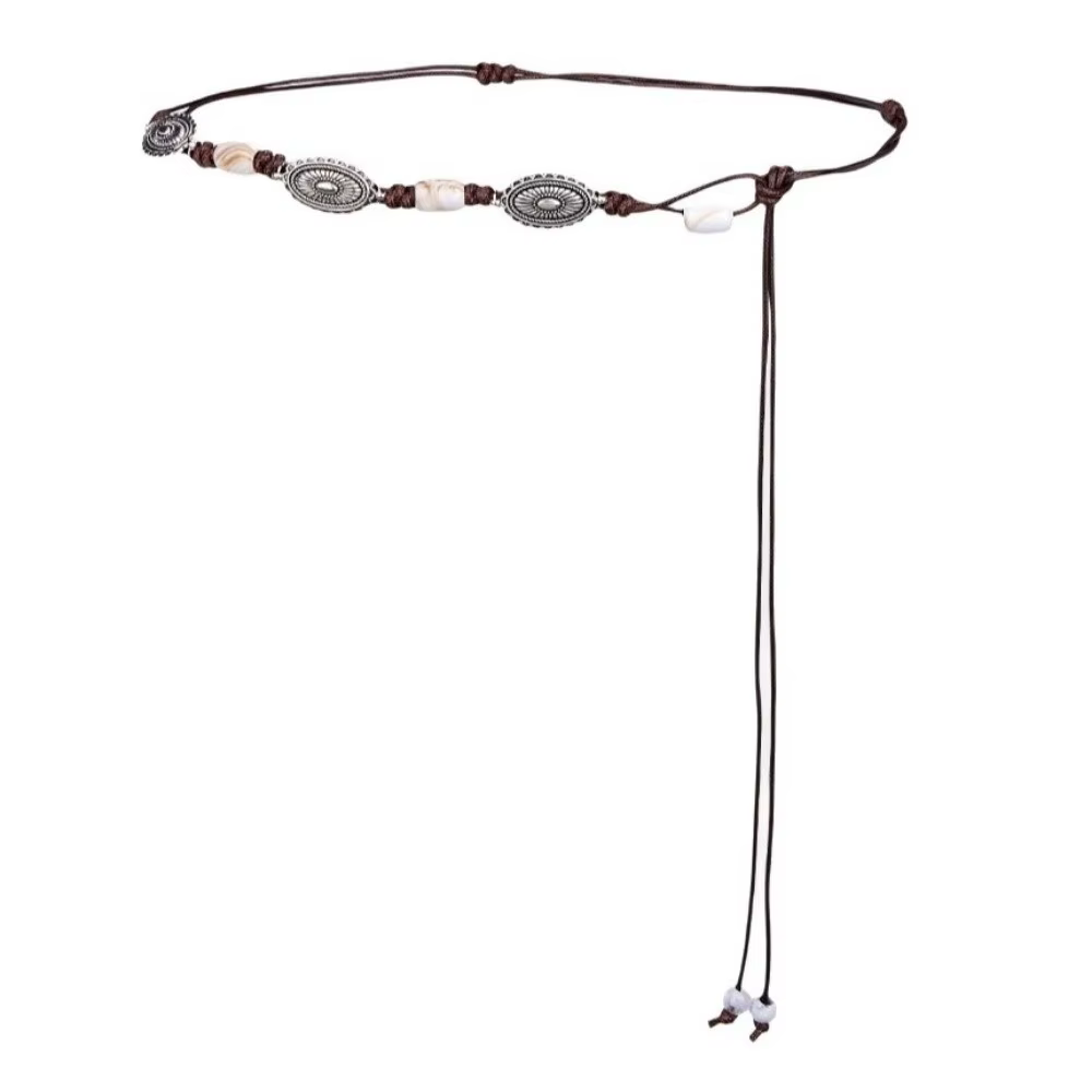 Ceinture rétro bohème en perles de bois