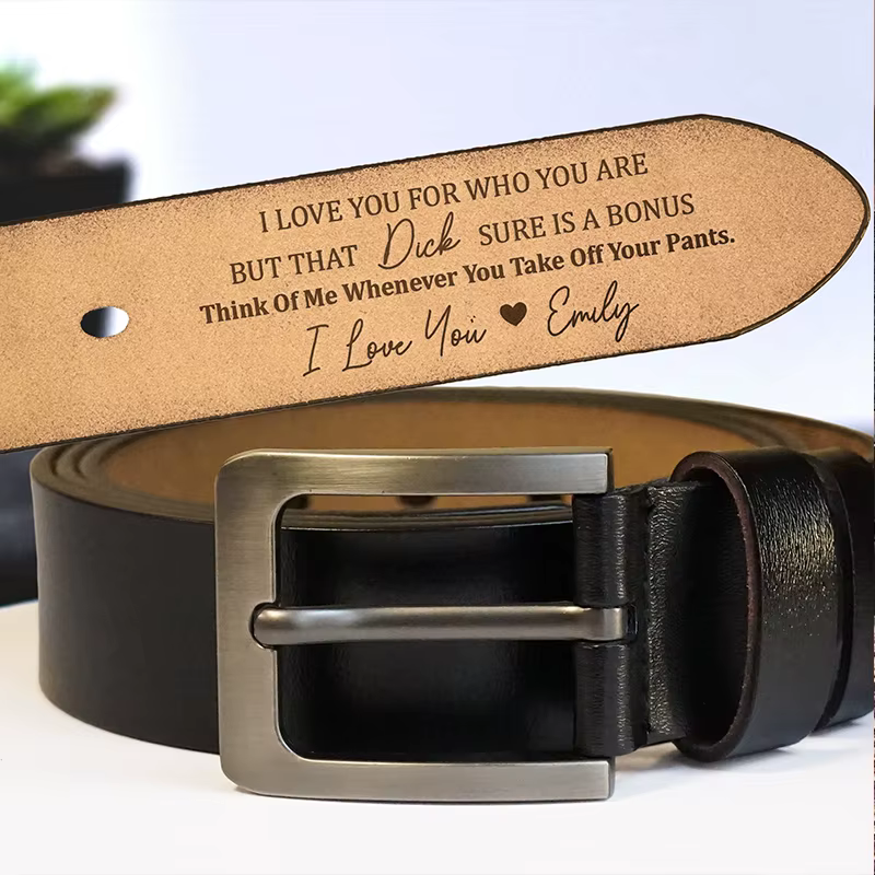 Ceinture en cuir de vachette gravée personnalisée pour hommes