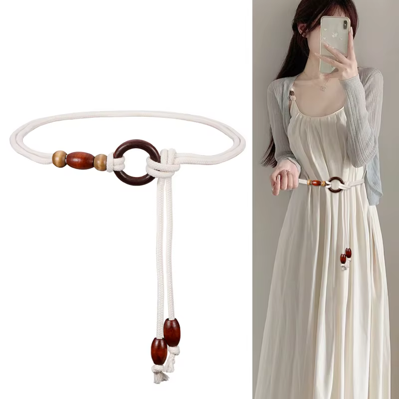 Ceinture fine en coquillage blanc pour femme