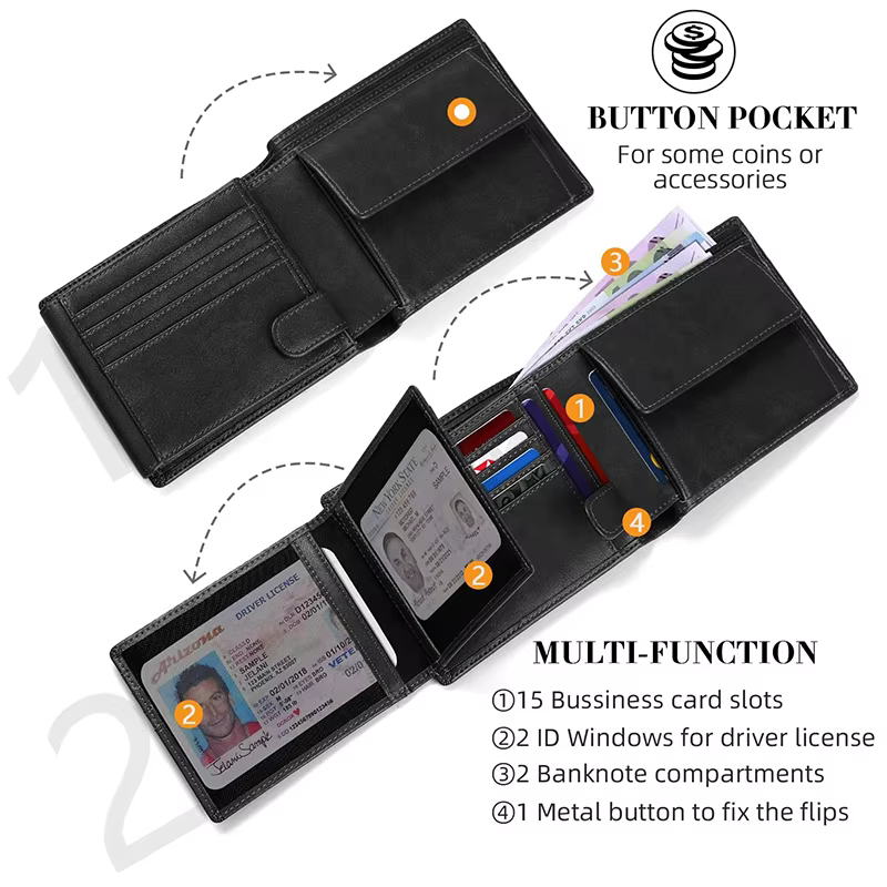 Portefeuilles pour hommes portefeuille mince multifonctionnel avec blocage RFID avec 15 porte-cartes de crédit