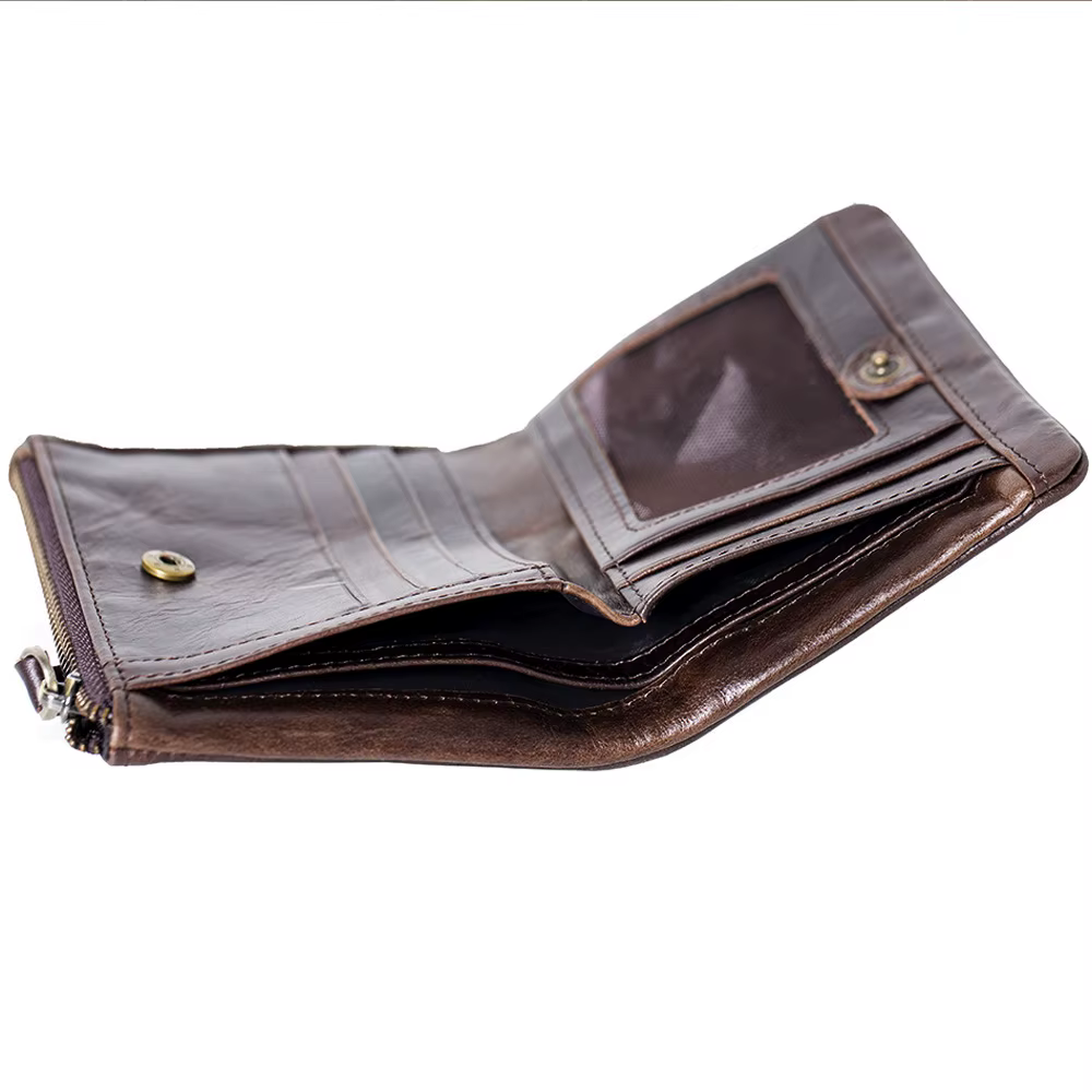 Portefeuille en Cuir Durable pour Homme, avec Fermeture Éclair Latérale, Poche à Monnaie, Rétro, Guile, Sacs d'Argent, Pochette Courte