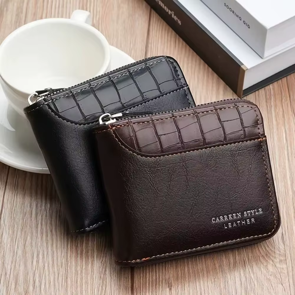 Nouveau portefeuille en cuir PU pour hommes fermeture éclair luxe