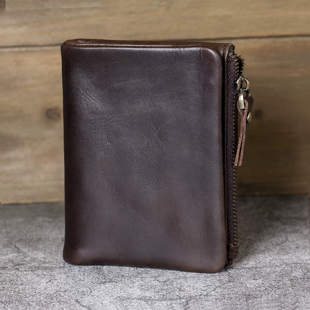 Portefeuille en Cuir Durable pour Homme, avec Fermeture Éclair Latérale, Poche à Monnaie, Rétro, Guile, Sacs d'Argent, Pochette Courte
