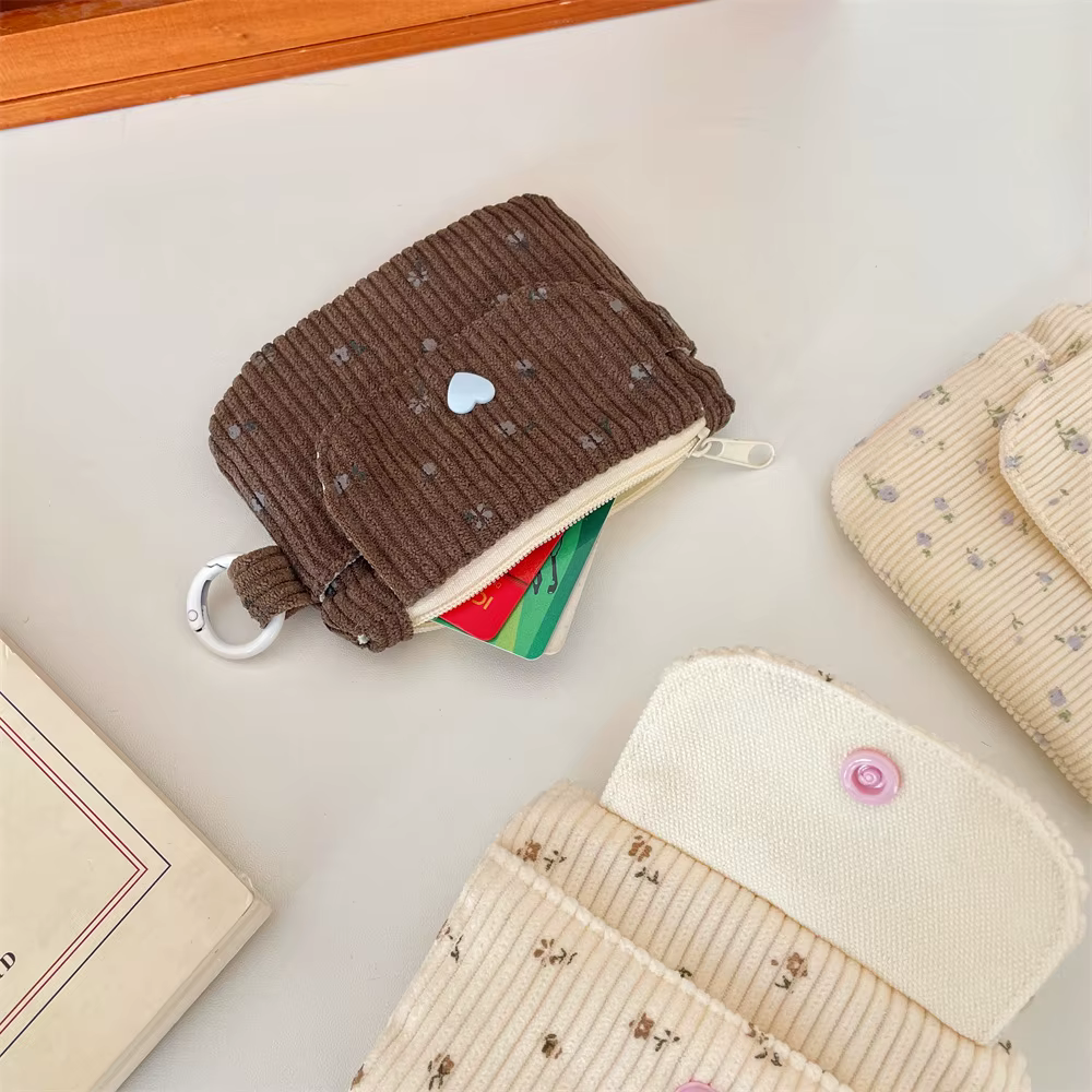Sac à cartes imprimé en velours côtelé, porte-monnaie à fermeture éclair avec porte-clés, mignon pour enfants, petit portefeuille à fermeture éclair, porte-carte de crédit, sac d'identité
