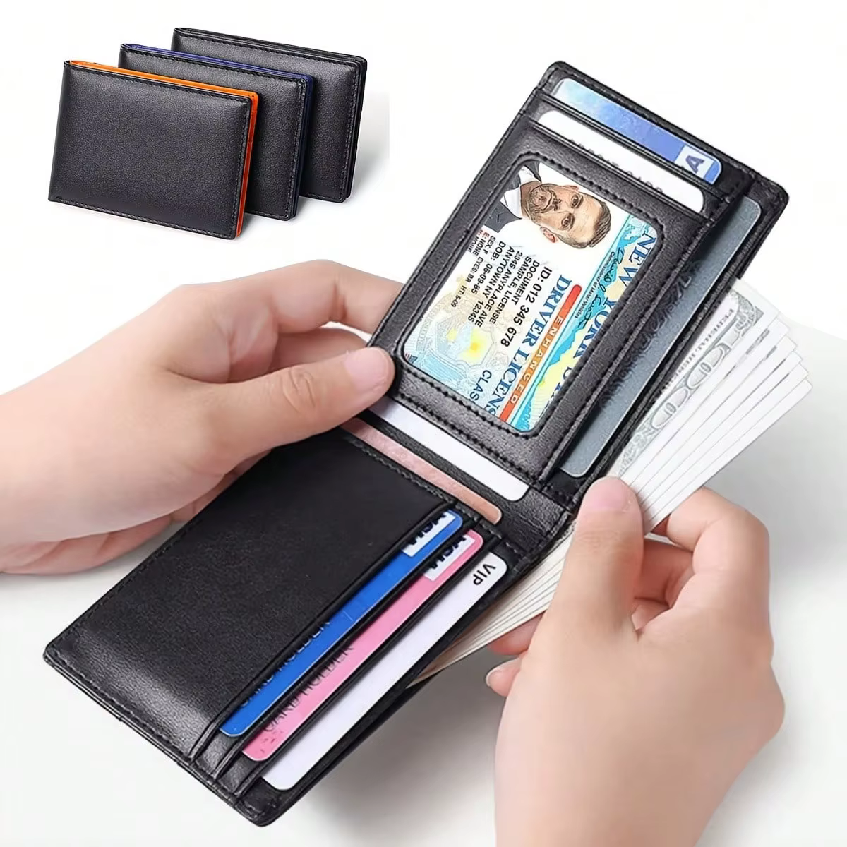 Portefeuille en cuir pour homme, portefeuille en cuir PU RFID, minimaliste, porte-cartes de crédit, mini portefeuilles pour femme