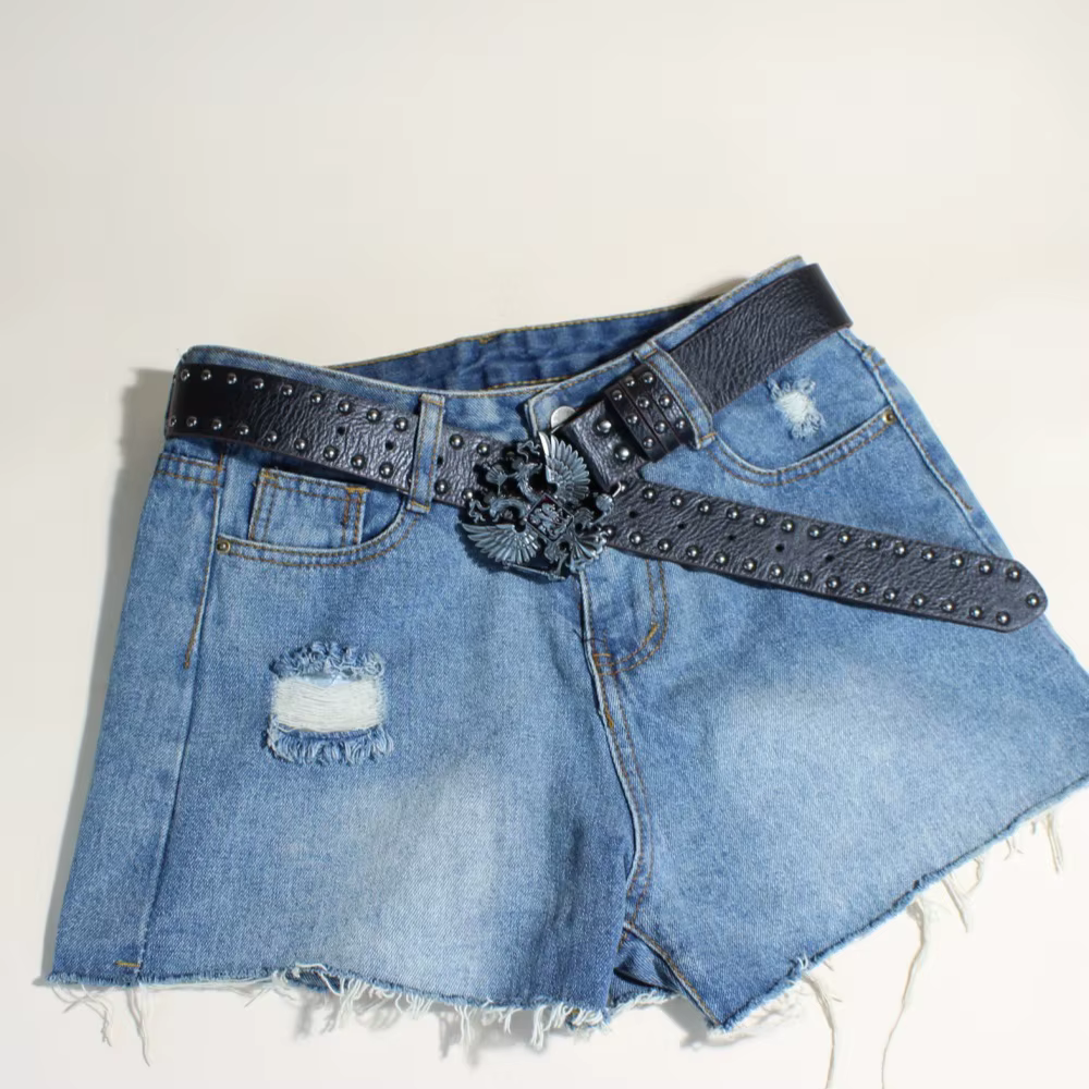 Ceinture en cuir PU de style punk noir avec clous métalliques