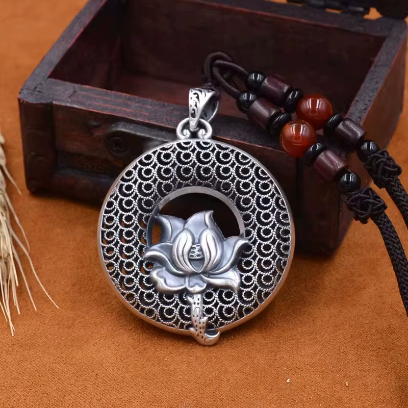 Pendentif Porte-Bonheur Classique en Argent Chim925, Collier Rétro Ethnique pour Homme et Femme