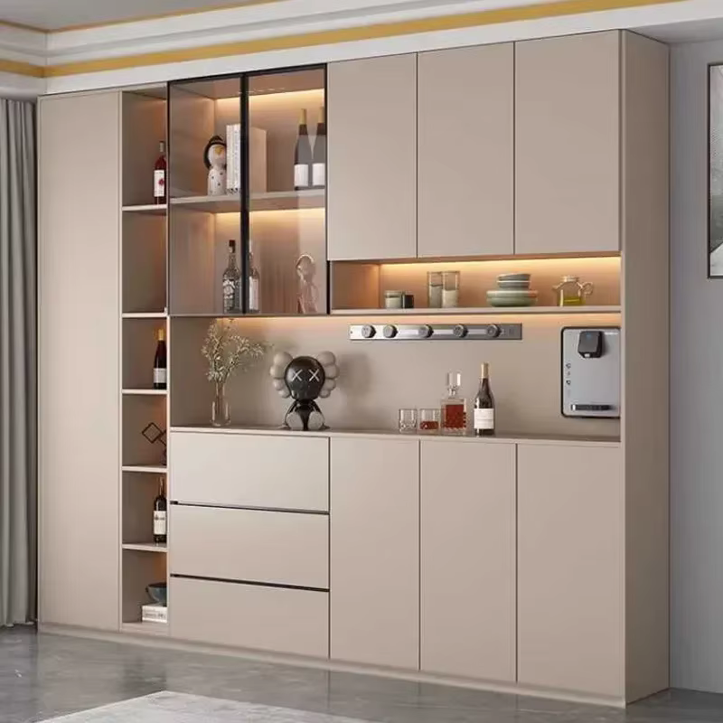 Buffet autoportant avec portes en verre et portes de proximité, grande armoire de cuisine moderne, buffet de rangement de clapier