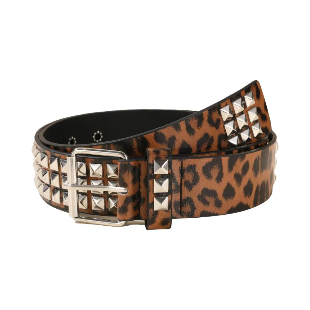 Ceinture tendance à imprimé léopard avec rivets