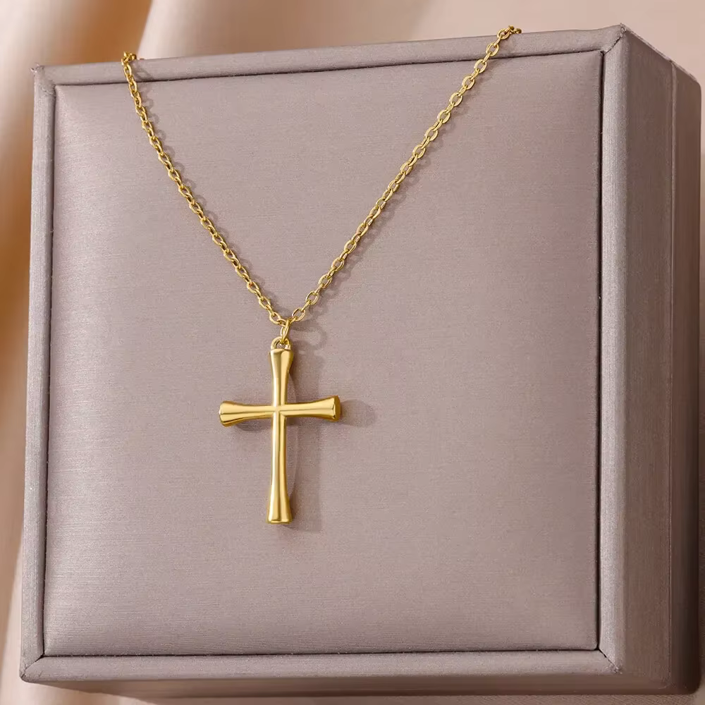 Collier pendentif porte-bonheur couleur or pour femmes, bijoux en acier inoxydable, accessoire esthétique, ras du cou, colliers de déesse croisée