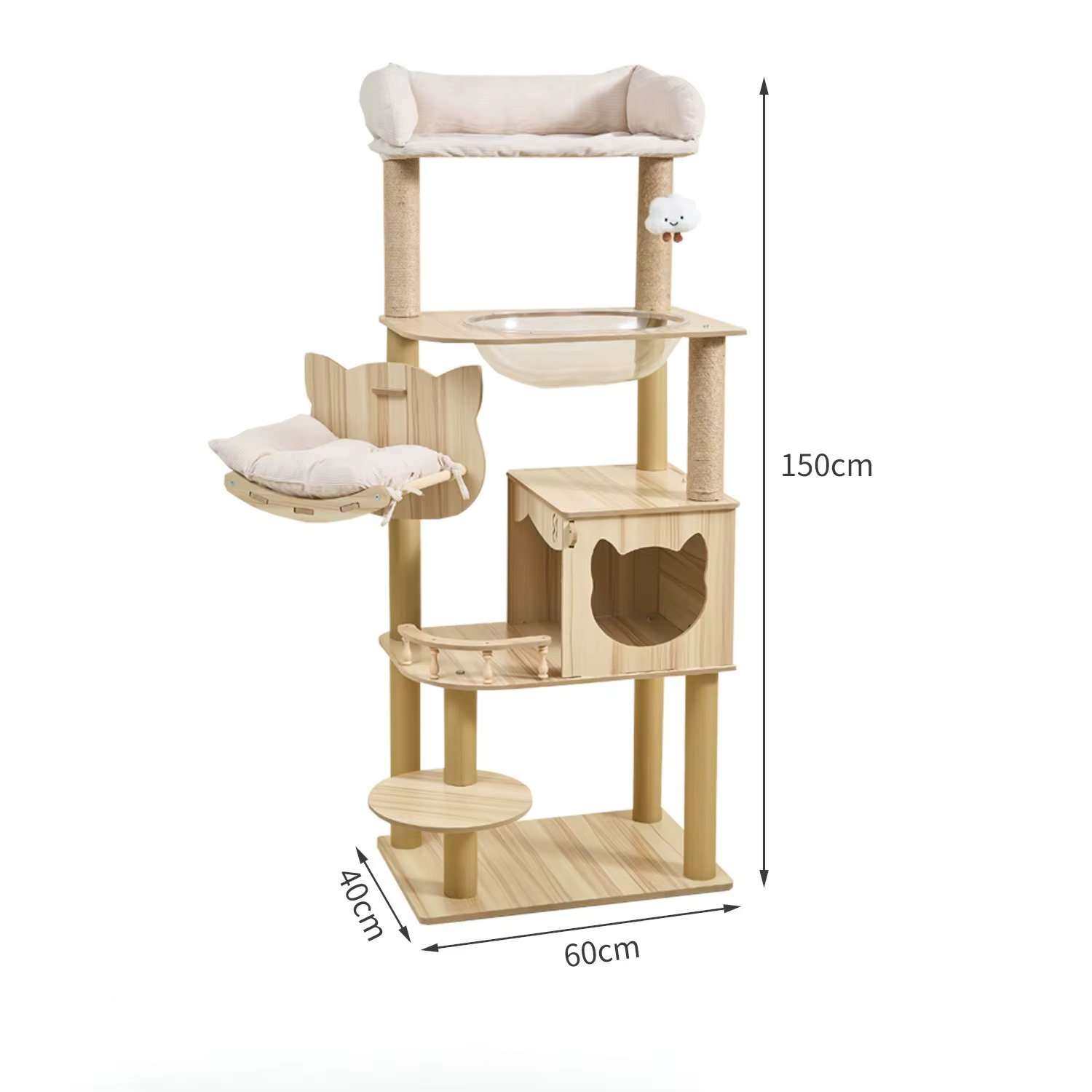 Arbre à chat en bois haut avec condo pour chat et perchoir en peluche pour chats d'intérieur