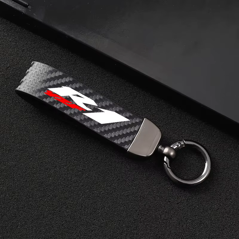 Porte-clés en corde de cuir et fibre de carbone pour moto