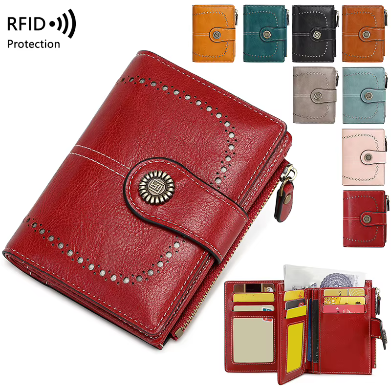 Portefeuille rétro antivol RFID pour femmes