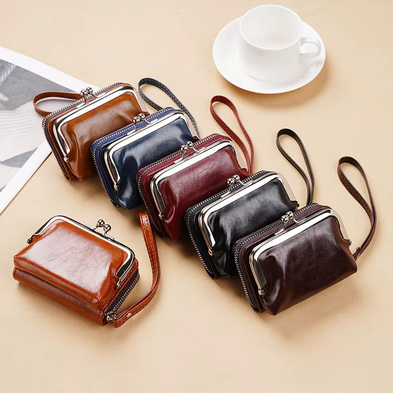 Petit portefeuille compact en cuir PU pour femme