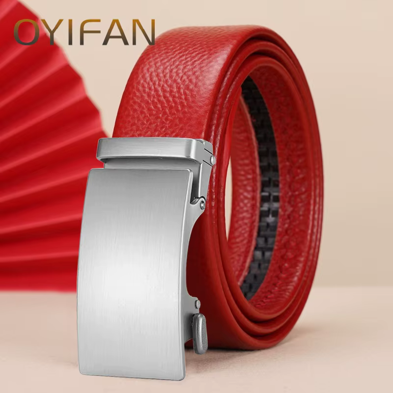 Nouvelle ceinture rouge pour hommes avec boucle automatique pour un réglage facile