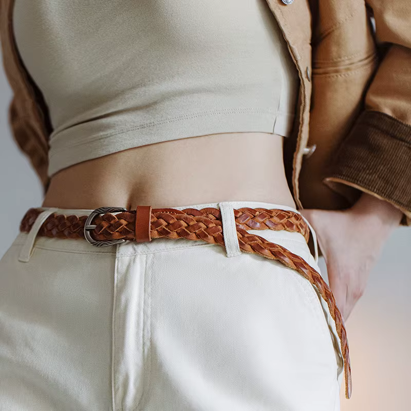 Maden-Ceinture Tressée Vintage en Cuir de Vache pour Femme