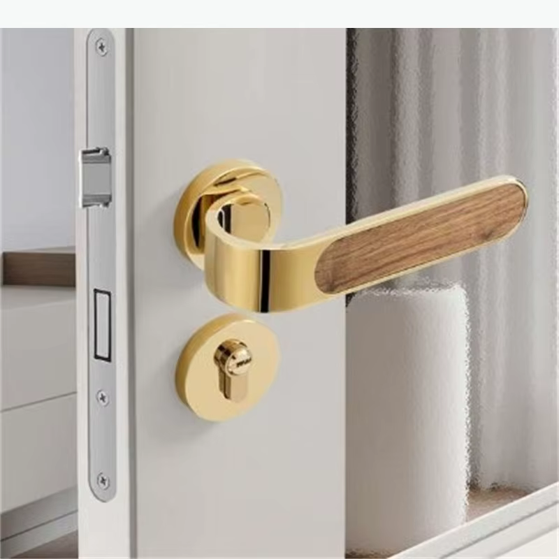 Serrure de porte universelle en métal à poignée en bois, silencieuse, pour usage domestique, sécurité pour salon, accessoires de quincaillerie de porte