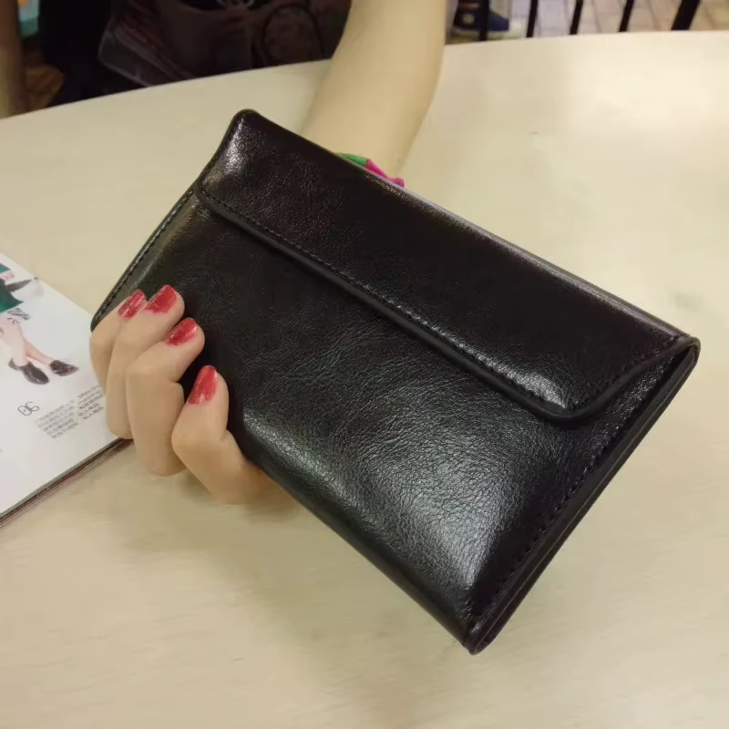 Portefeuille long luxueux en cuir véritable pour femme