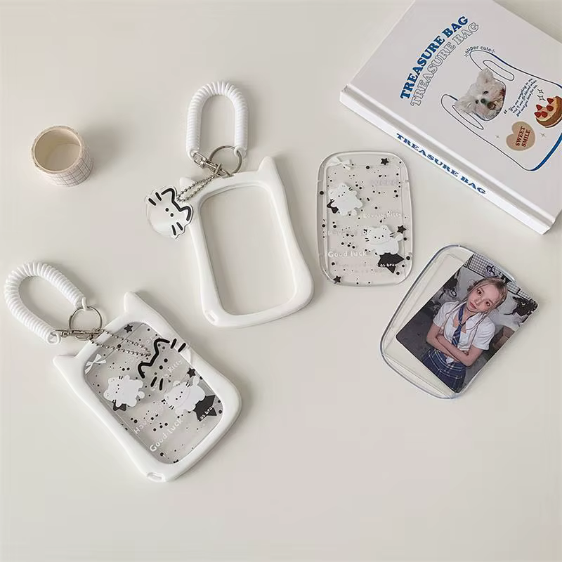Porte-cartes photo chat mignon avec cordon élastique