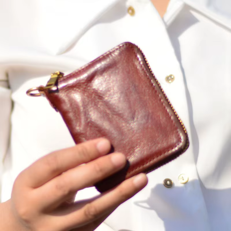 AETOO – portefeuille japonais rétro à fermeture éclair courte en cuir de vache de qualité supérieure pour hommes