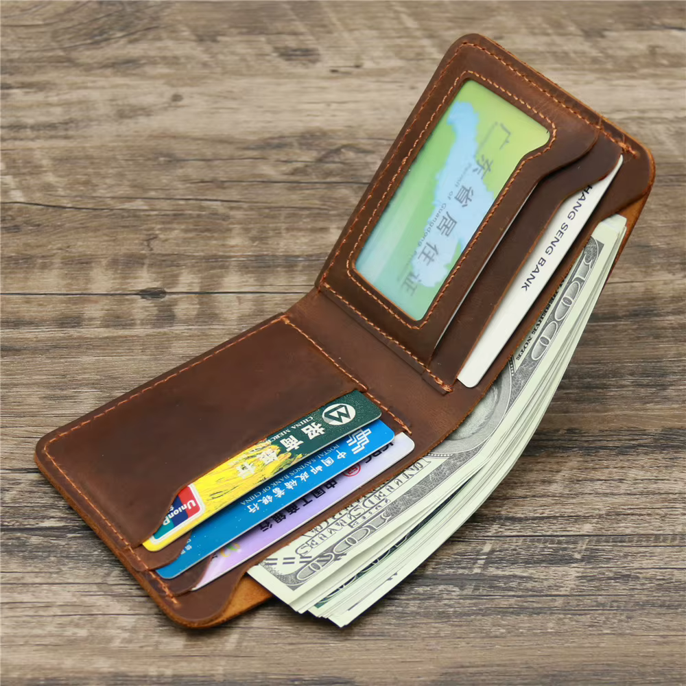 porte feuille hommes  en cuir véritable fait à la main pour hommes, portefeuille homme court rétro pour hommes, Durable, Breif Cartera Hombre
