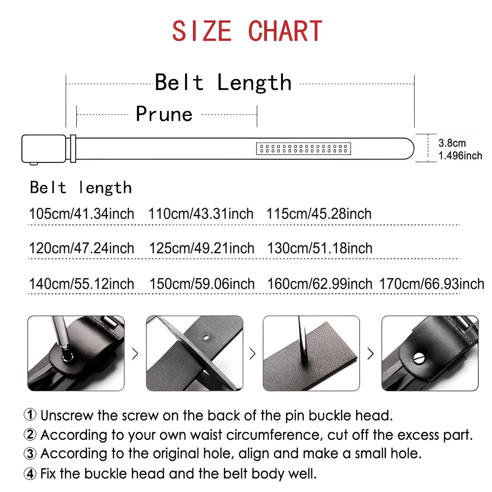 Ceinture Extra longue pour hommes 170 160 150 140cm