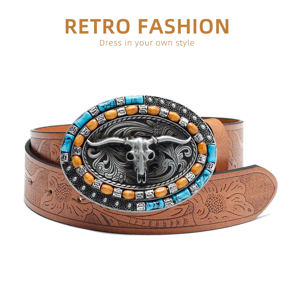 Ceinture en cuir de vachette vintage style western LAMBRUSSO pour homme