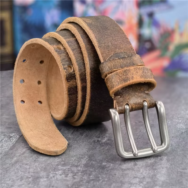 Ceinture en cuir véritable à Double ardillon pour homme