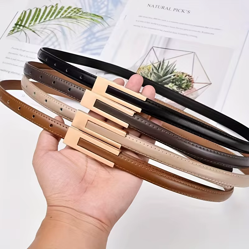 Ceinture en cuir véritable pour femme, ceinture de taille en cuir de vachette tendance avec boucle lisse, ceinture décorative polyvalente pour tenues décontractées et formelles