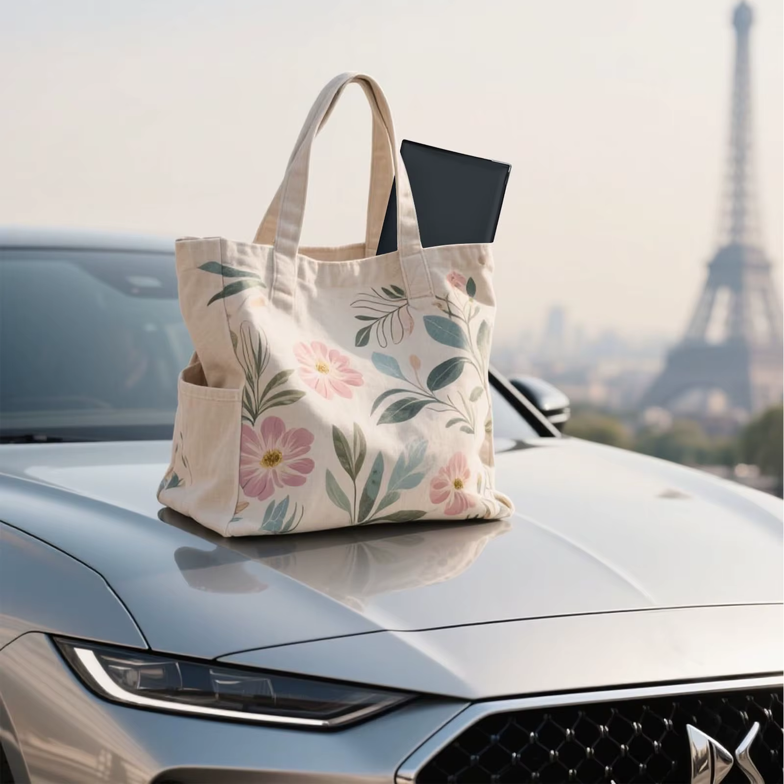 Porte-cartes gris à 4 volets en simili cuir