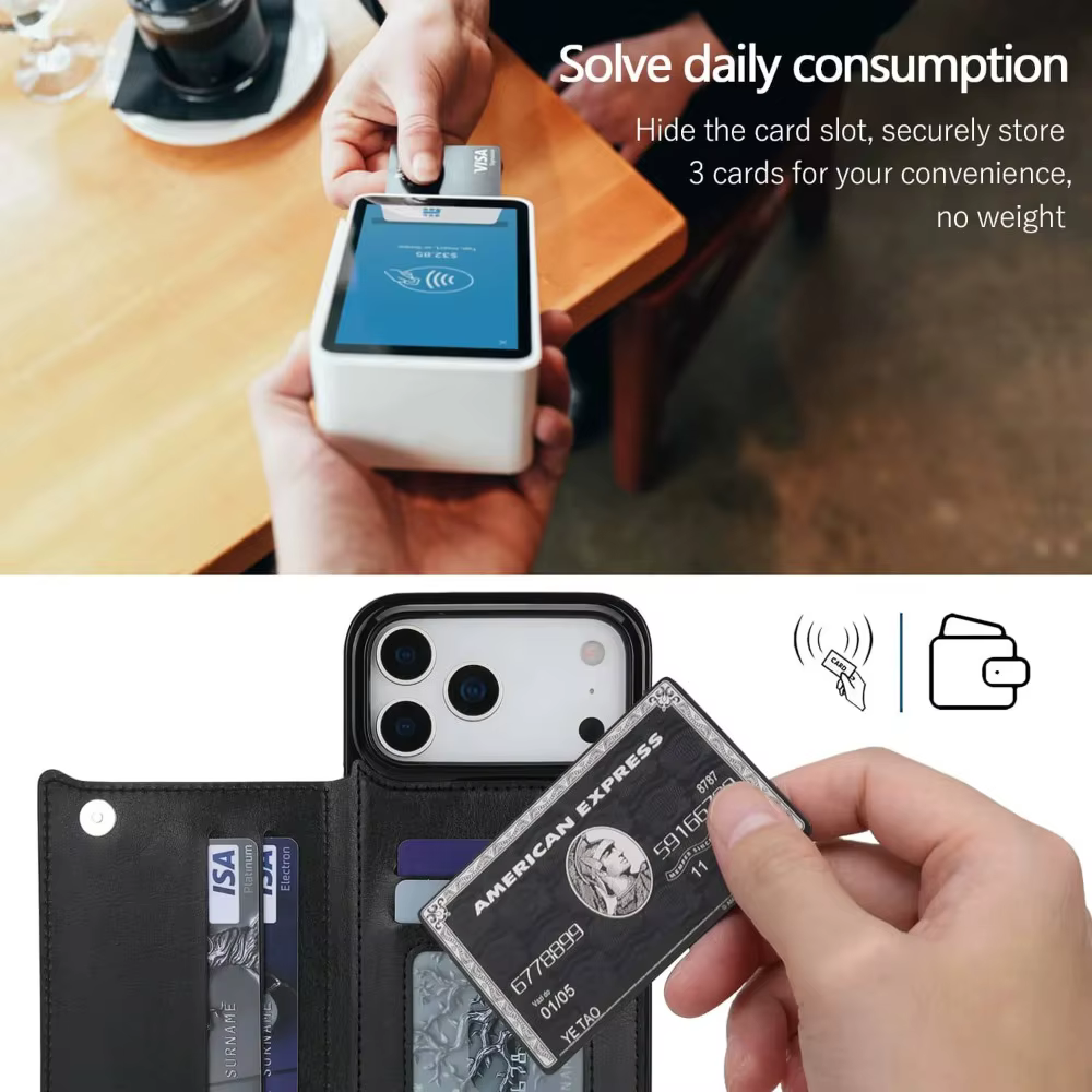 Étui portefeuille en cuir pour IPhone 17 Pro Max 17Air, haute entreprise, avec fentes pour cartes sur béquille, housse de Protection antichoc