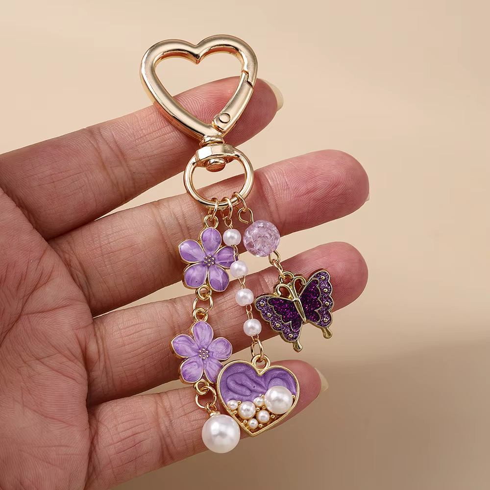 Porte-clés papillon en émail pour femmes et filles, mignon, cœur d'amour, pendentifs, décor de sac à main, bijoux faits à la main, cadeaux
