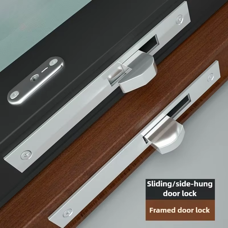 1 ENSEMBLE Serrure à crochet pour porte coulissante en alliage d'aluminium, verrou de sécurité antivol pour fenêtre, serrure de sol pour portail en bois avec clés croisées pour porte en bois