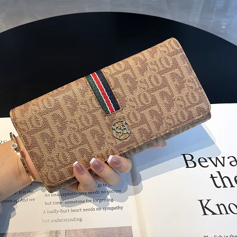 Portefeuille long en cuir véritable pour femmes