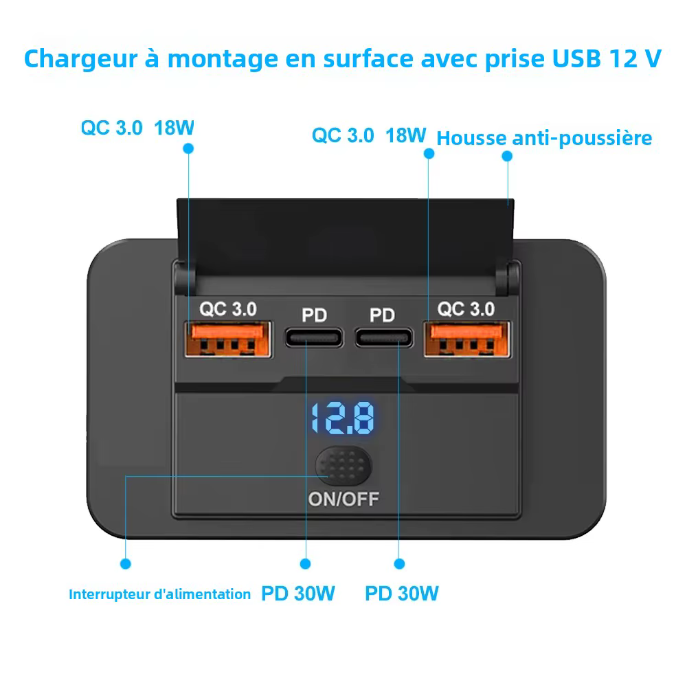 2-4 Ports 12V RV prise USB 108W double USB C 36W et double QC 3.0 18W Port chargeur de voiture prise accessoires pour voiture Bus RV camion