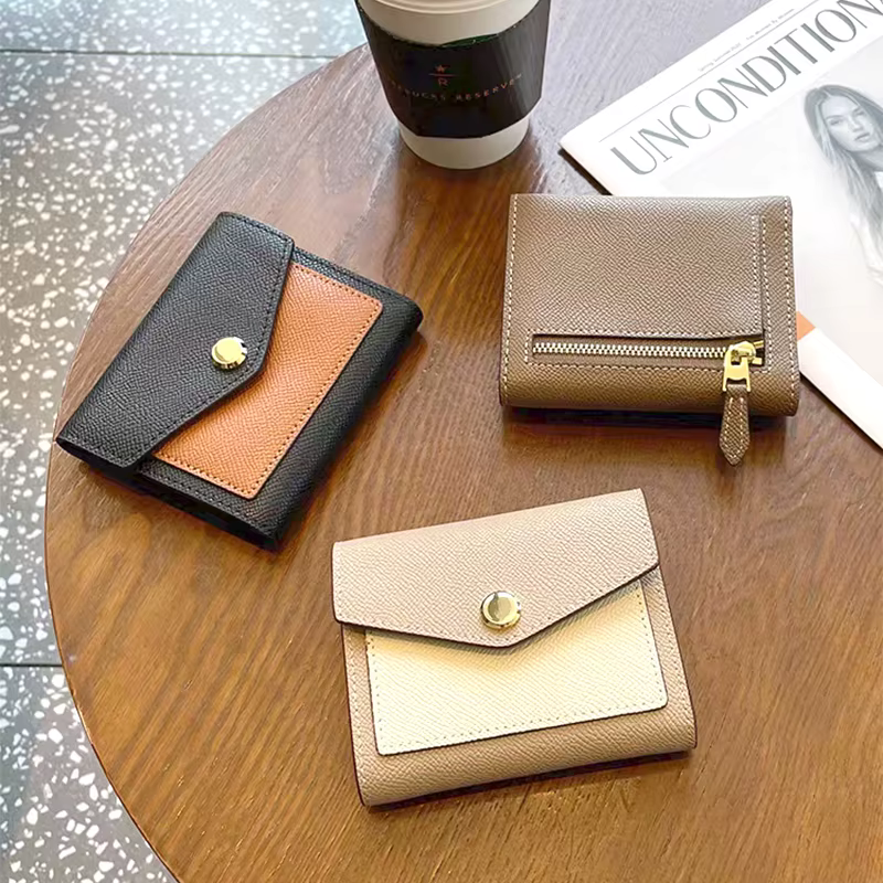 Portefeuille court en cuir véritable pour femme