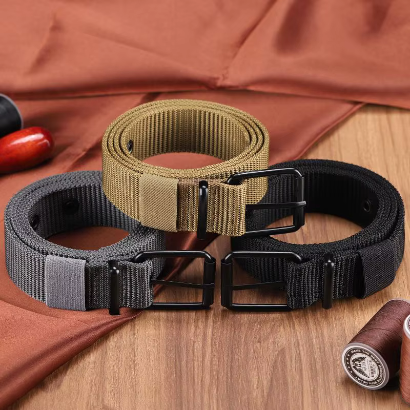 Ceinture en cuir à boucle ardillon en toile poreuse pour hommes