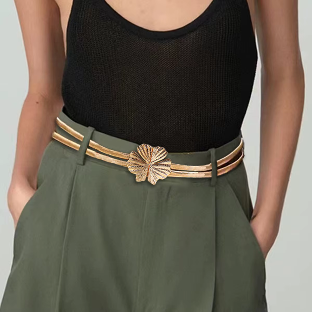 Ceinture élastique en chaîne dorée pour femmes