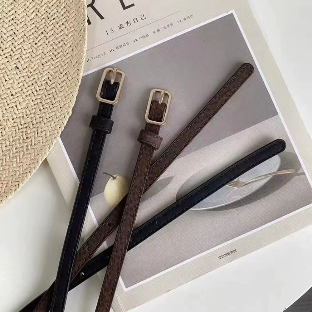 Rétro français ceinture en cuir PU unisexe ceintures boucle
