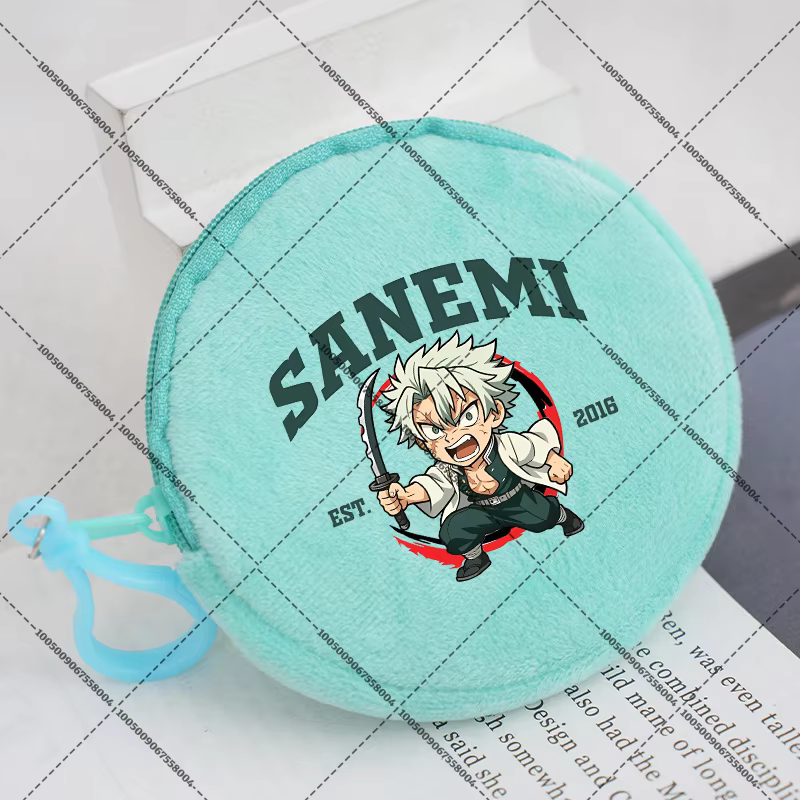 Petit portefeuille rond Demon Slayer, pochette porte-clés de dessin animé, Mini porte-monnaie à fermeture éclair, sac de rangement mignon avec figurine imprimée, cadeaux d'anniversaire