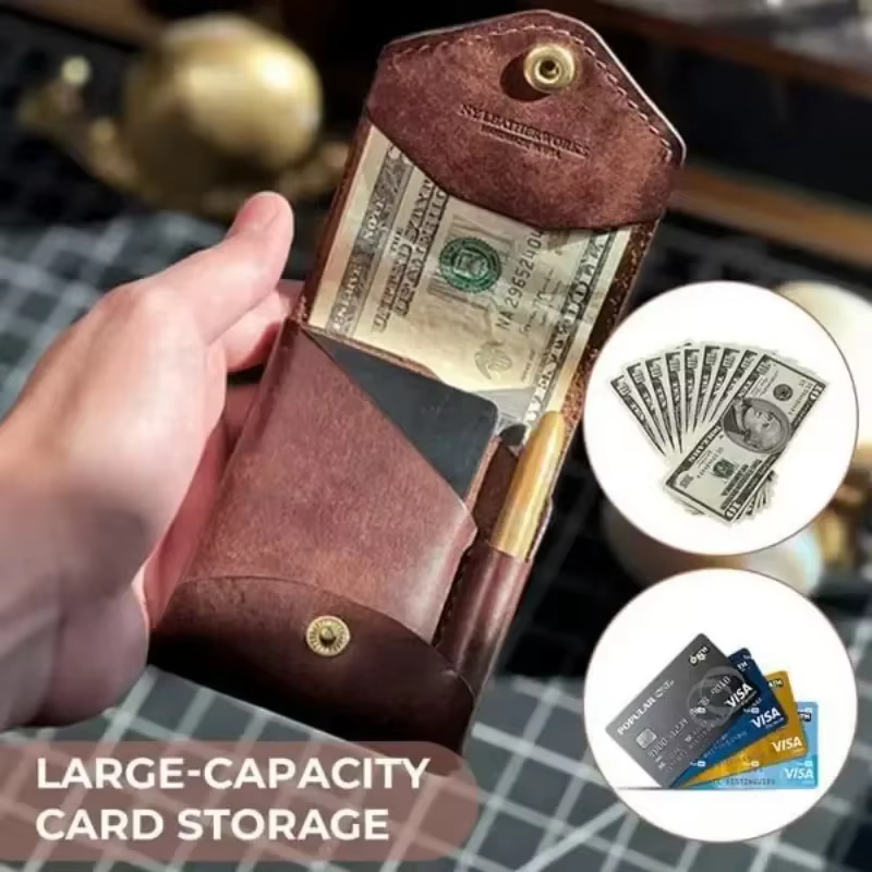 Portefeuille Compact multifonctionnel en cuir fait à la main
