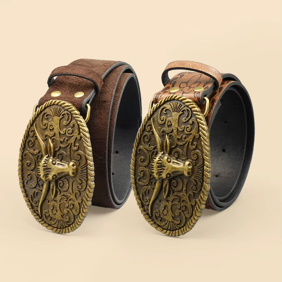Ceinture décontractée de style occidental rétro avec boucle en alliage antique