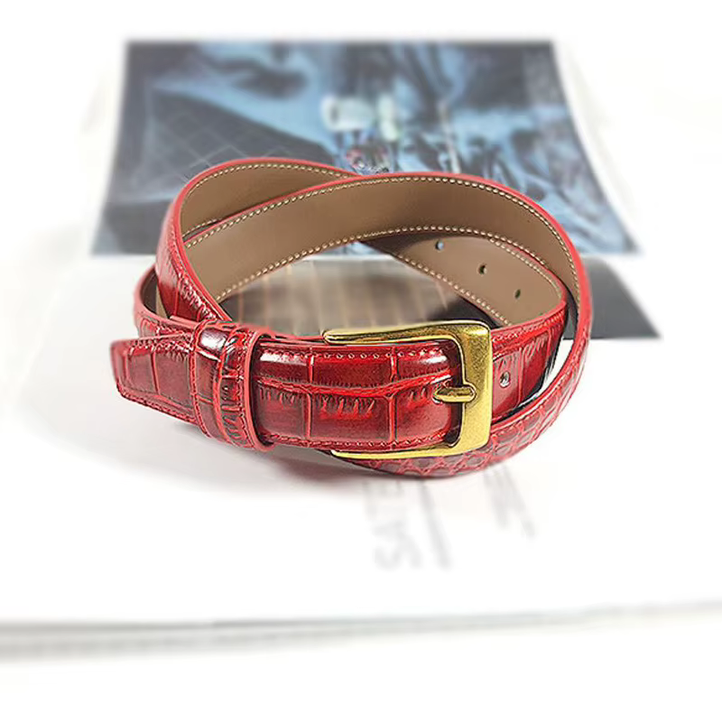 Ceinture fine en cuir véritable pour femme, motif crocodile, simple et polyvalent, décoration avec robe, mode décontractée, bretelles de surintendant, nouveau