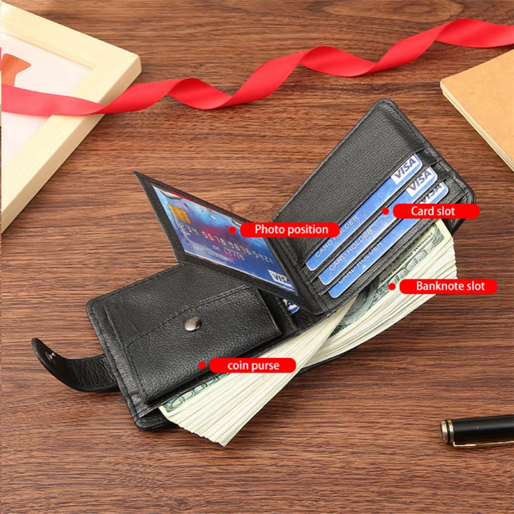 Portefeuilles fins pour hommes en cuir, porte-cartes multiples, porte-monnaie avec fenêtre pour permis de conduire et carte d'identité, portefeuille court pour homme avec pochette à monnaie