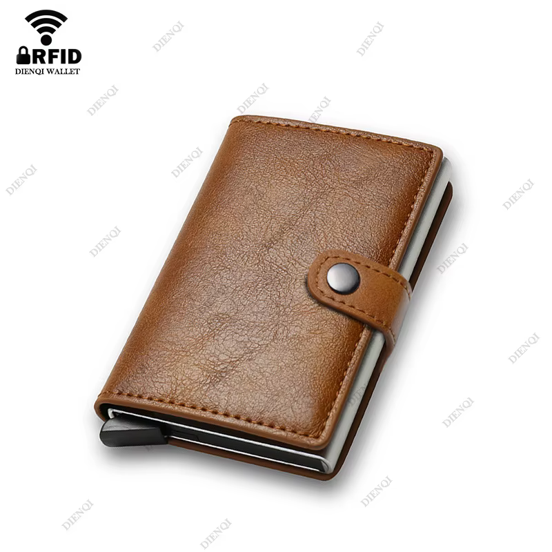 Porte-cartes de crédit en cuir marron pour hommes